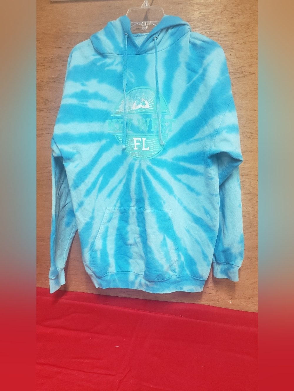 Blue/Turquoise Tie Dye Hoodie With Key West Graphic Large
